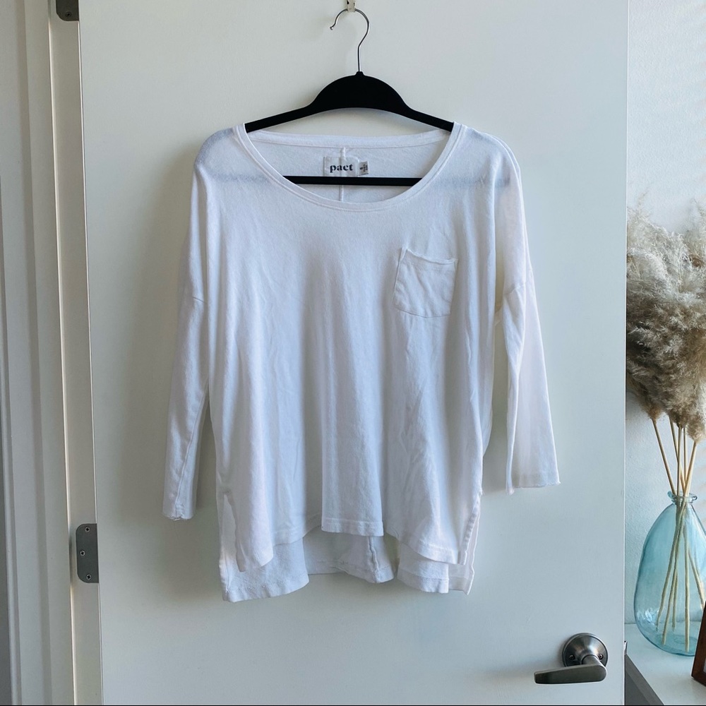Pact Linen Blend 3/4 Sleeve Pocket T-Shirt - White